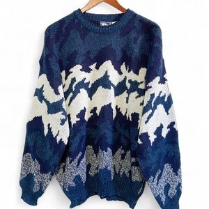 Vintage 90s Blue & White Mountain Knit Sweater